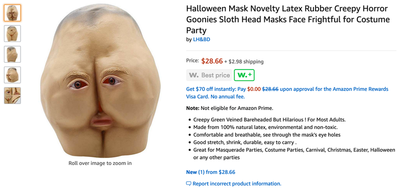 Illustration for article titled Somebody's selling Sloth Halloween masks that are just a literal butt